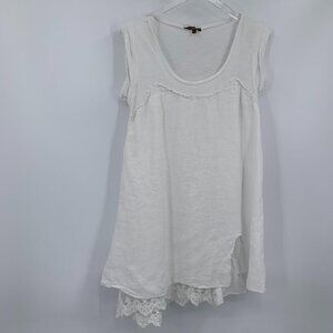 Piazza Roma white linen mini dress lace corset back mini a-line shift Medium